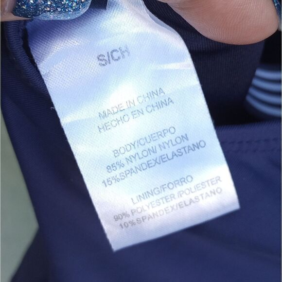 EUC NAUTICA Navy Blue & White CrissCross High Waisted One Piece Swim Suit Small - Picture 6 of 10